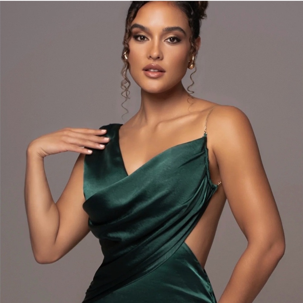 JLUXLABEL Green Satin Belle Maxi Dress - Picture 2 of 5